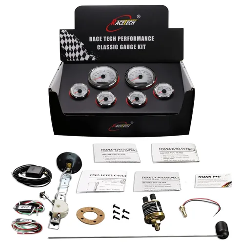 Vista 8 de RACETECH Juego de 6 Instrumentos – Velocímetro GPS de 85mm 200 Km/h & Tacómetro 8000 RPM – Medidores de 52mm de Combustible, Aceite, Temperatura