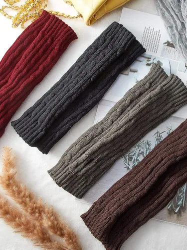 Vista 6 de 4 pares de guantes de punto calentadores de brazos de invierno largos sin dedos guantes con agujero para el pulgar guantes para mujeres y hombres