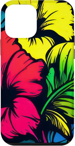 Vista 12 de Funda para iPhone 15 con diseño de flor de hibisco, diseño de graffiti botánico bohemio