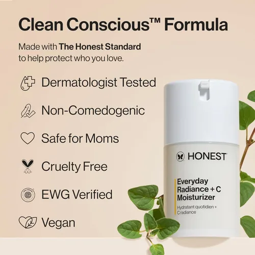 Vista 4 de Honest Beauty Everyday Radiance Vitamina C Hidratante ligero, ilumina mejora el tono de la piel, suave para pieles sensibles, sin fragancia, vegano
