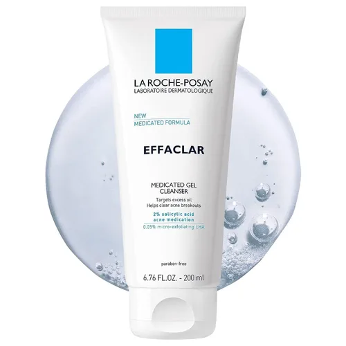 Vista 10 de La Roche-Posay Effaclar Limpiador de gel medicado, limpiador de ácido salicílico al 2% + LHA + glicerina, lavado facial espumoso para el acné, ayuda