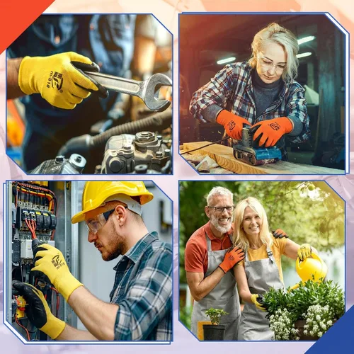 Vista 4 de Guantes de jardinería para hombres y mujeres, guantes de trabajo con revestimiento de goma transpirable para jardinería al aire libre, trabajo