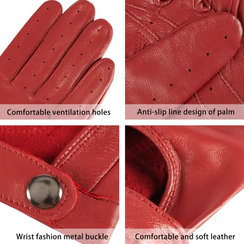 Vista 6 de Harssidanzar Guantes de conducción de cuero para mujer, guantes de cuero de oveja finos sin forro para pantalla táctil KL021