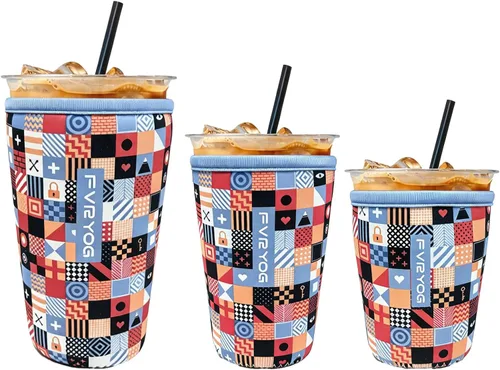 Vista 90 de Fundas de neopreno reutilizables aisladas para café helado, fundas para tazas de café helado, fundas para bebidas heladas y calientes