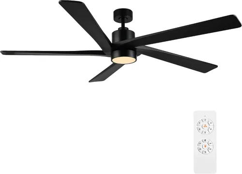 Vista 19 de WINGBO Ventilador de techo CC de 48 pulgadas con luces y control remoto, 5 cuchillas de madera maciza tallada, motor CC reversible de 6 velocidades