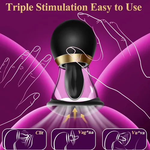 Vista 2 de Juguetes sexuales de rosa para mujer - Vibrador de succión de 5 en 1, juguete sexual de rosa, 3 succiones, 9 lamidos de lengua y vibración, juguetes
