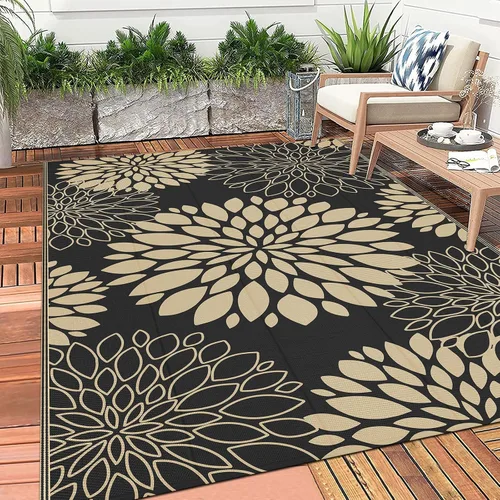 Vista 2 de Ileading Alfombra impermeable para exteriores de 5 x 8 pies, reversible, de paja de plástico, portátil, para interiores y exteriores, caravana