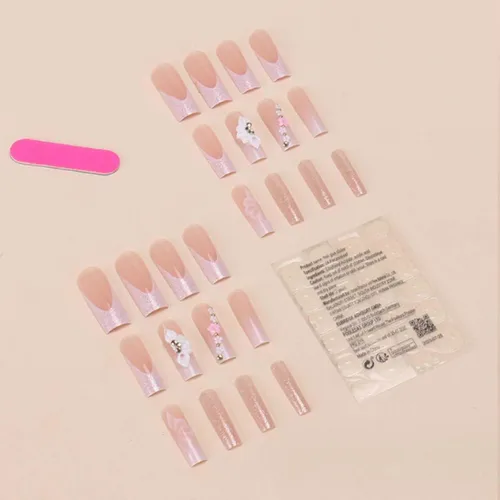Vista 65 de Uñas postizas francesas a presión, uñas postizas largas de acrílico con forma de ataúd de cobertura completa, uñas postizas de bailarina