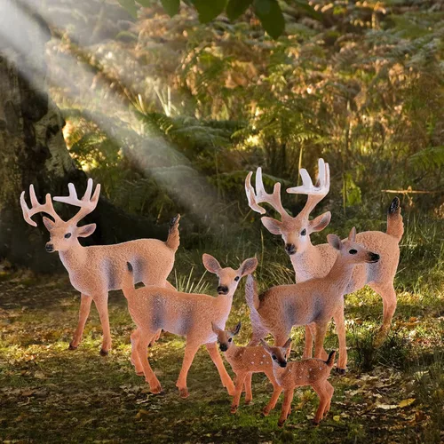 Vista 6 de 12 piezas de figuras de ciervos juguete realistas, figuras de familia de ciervos, figuras de animales del bosque, criaturas del bosque en miniatura