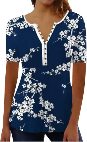 Vista 8 de Ceboyel Camisetas gráficas con estampado floral y mariposa para mujer, linda camisa de verano de manga corta, blusa de vestir casual para mujer