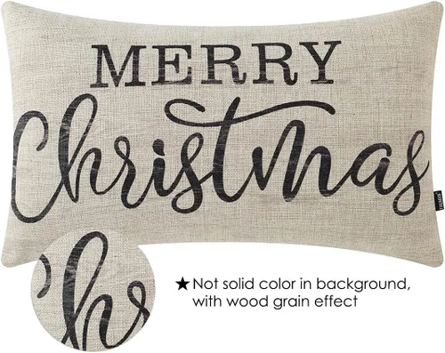 Vista 2 de TRENDIN Funda de almohada lumbar de 12 x 20 pulgadas para decoración de invierno, aspecto de grano de madera, funda de almohada de lino PL699TR