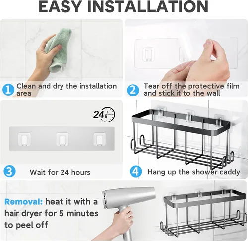 Vista 5 de Organizador de ducha de repuesto adhesivo, ganchos adhesivos transparentes, No Drilling, Waterproof, for Shower Caddy, Strong Bathroom Storage