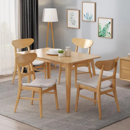 Vista 2 de Christopher Knight Home Frederica Mid-Century - Sillas de comedor modernas (juego de 4), color beige claro y roble natural