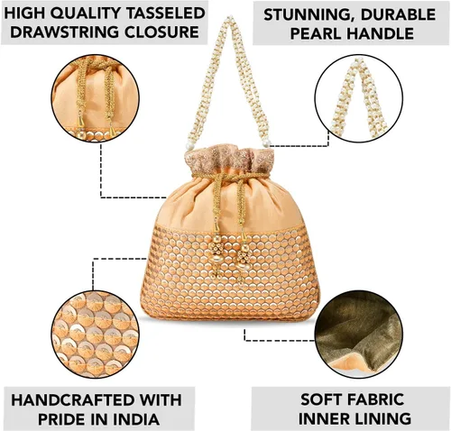 Vista 2 de Aheli Ethnic Potli Bag Gift for Women Handmade Purse Evening Handbags Stylish Bridal Fashion Clutch Bag Gift