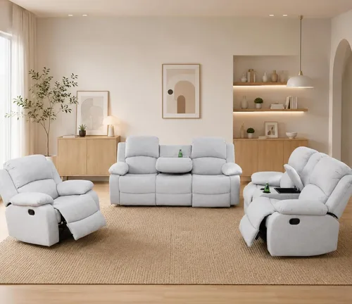 Vista 14 de Juego de sofá reclinable manual, juego de sofá reclinable de microfibra, juego de muebles modernos para sala de estar, sofá reclinable para sala