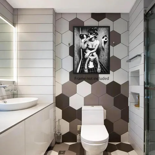 Vista 6 de WBSTGUE Arte de pared de baño en blanco y negro, póster de fotografía moderna, mujer sexy, beber, vino en el inodoro, impresiones en lienzo