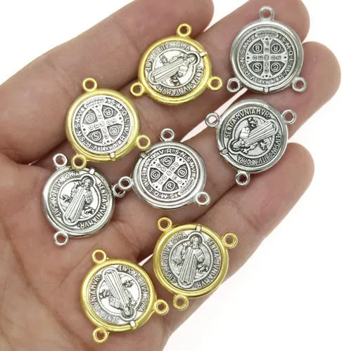 Vista 5 de 40 dijes de medalla antigua de San Benito de Nursia, patrón contra el mal, para hacer collares, pulseras, aretes, joyería, Metal, No es una piedra