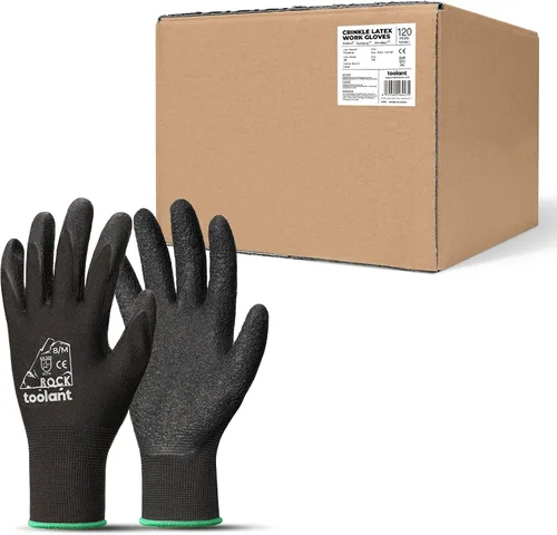 Vista 32 de toolant Guantes de trabajo de látex arrugado a granel, guantes de seguridad con revestimiento de goma para hombres y mujeres, 12 pares para Negro