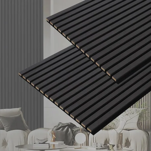 Vista 11 de Paneles de pared acústicos 3D con listones y acabado en madera, paquete de 2 paneles de absorción de sonido para estudio, oficina, sala de estar