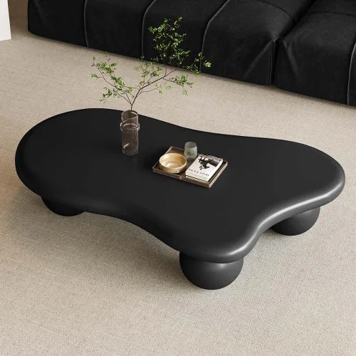 Vista 7 de Mesa de centro de nube de 47 pulgadas para sala de estar, mesa de centro irregular moderna, mesas de centro bajas abstractas, piedra sintética, Negro