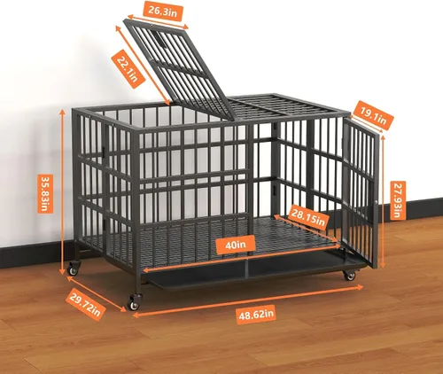 Vista 4 de Jaula para perros resistente de 48 pulgadas, resistente a la corrosión, plegable de metal XXXL con base ensanchada, pestillo mejorado, bandeja