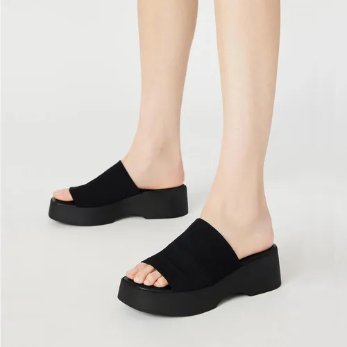 Vista 5 de DOBOYG Sandalias de plataforma para mujer, con puntera abierta, color negro, para playa