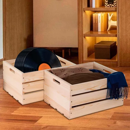Vista 2 de Cajas de almacenamiento extra grandes de madera de pino, cajas de almacenamiento para discos de vinilo, las cajas de almacenamiento están hechas