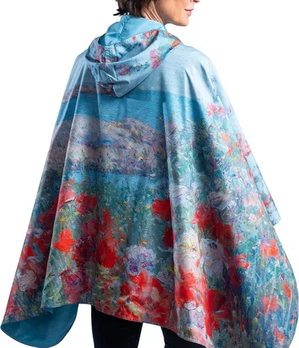 Vista 12 de RainCaper Cherry Blossoms Poncho de lluvia para mujer con capucha reversible Flores de cerezo