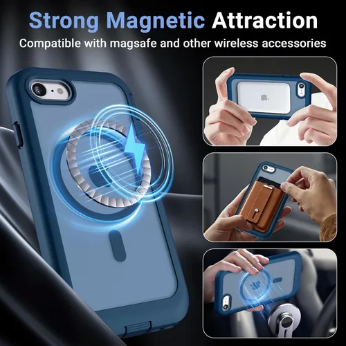 Vista 4 de Funda magnética para iPhone SE 3ª y 2ª [protector de pantalla] [compatible con MagSafe] [protección contra caídas de grado militar]