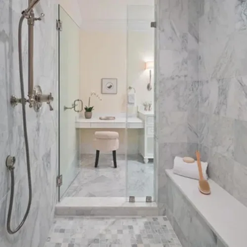 Vista 5 de Umbral de Mármol Artificial Súper Blanco para Bordillo de Ducha, Protector contra Salpicaduras de Tocador de Baño, Alféizar de Ventana, Transiciones