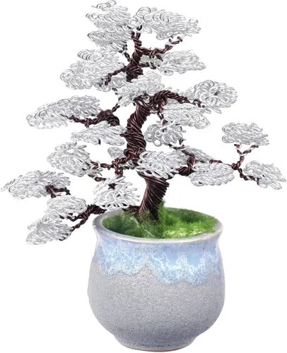 Vista 11 de rockcloud Escultura de árbol de dinero de alambre de aluminio con base de cerámica, bonsái de Feng Shui, decoración de oficina en casa para suerte
