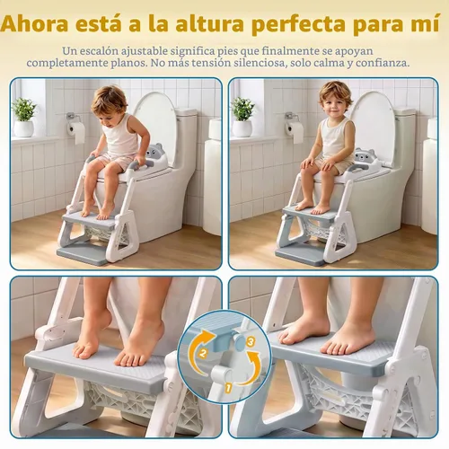 Vista 3 de Orzbow Potty Training Seat with Step Stool, Toddler Toilet Seat with Ladder Gris Blanco