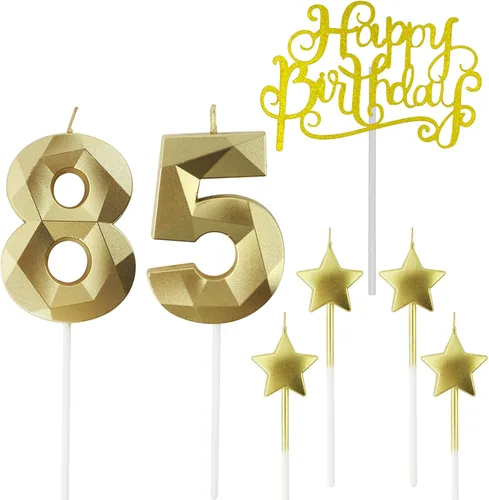 Vista 13 de Velas de cumpleaños doradas con número 20 y velas de estrella de cumpleaños de 7 cm Velas para pastel de cumpleaños en forma de diamante 3D son