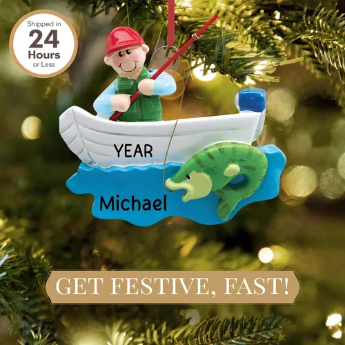 Vista 2 de Adorno de pesca personalizado 2026 Adornos de Navidad deportivos grabados con láser para árbol Regalo de recuerdo personalizado para pescador