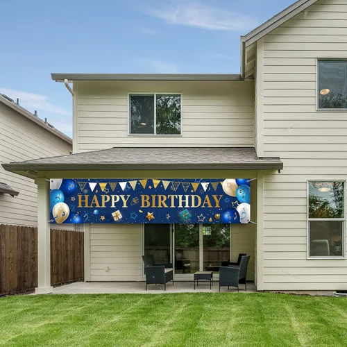 Vista 5 de Cartel de patio para regalos de feliz cumpleaños, pancartas grandes de cumpleaños para decoraciones exteriores, telón de fondo para hombres y Dorado