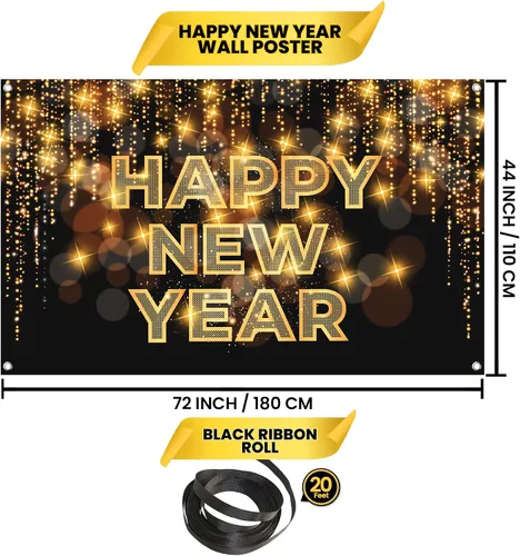Vista 4 de KatchOn, XtraLarge - Cartel de feliz año nuevo – 72 x 44 pulgadas Fondo de feliz año nuevo para decoraciones de Año Nuevo 2026 Cartel de víspera