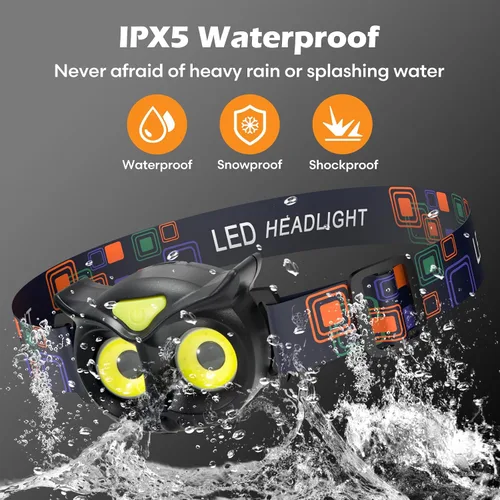 Vista 5 de Linterna frontal para niños, lámpara LED con 4 modos, IPX5 impermeable para la frente, linterna de cabeza para adultos y niños al aire libre