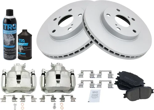 Vista 3 de TRQ Kit de pastillas de freno delantero y rotor, pinza de freno, kit químico, pastillas de freno, rotor de freno, cerámica premium, revestimiento G