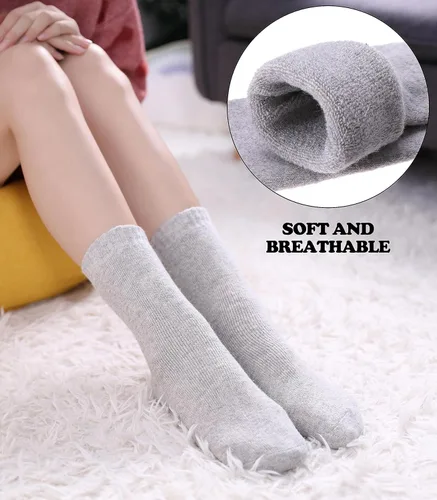 Vista 2 de FNOVCO 5 pares de calcetines de lana para mujer, para senderismo, invierno, gruesos, cálidos, acogedores, calcetines para botas