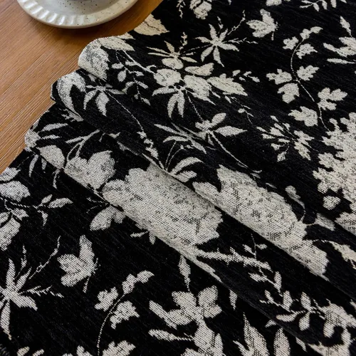 Vista 6 de Camino de mesa botánico floral para sala de estar, camino de mesa de comedor de flores jacquard con borlas, moderno, decorativo, elegante, natural