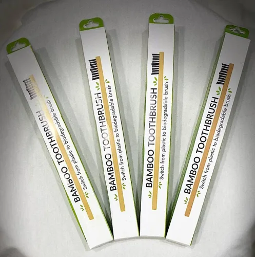 Vista 2 de ™ Cepillo de dientes de bambú, respetuoso con el medio ambiente, biodegradable, cerdas suaves, cuidado personal, uso diario, paquete de (4)