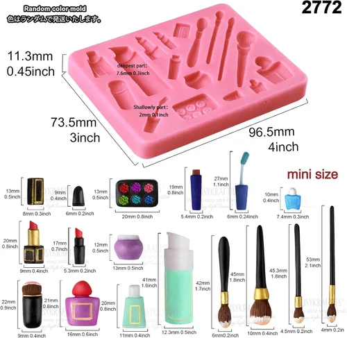 Vista 3 de Herramientas de maquillaje pequeñas de silicona para fondant, juego de pincel, lápiz labial, colorete en polvo, paleta de sombra de ojos 23