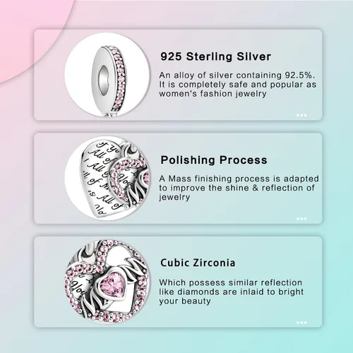 Vista 19 de LUXILLA Abalorio de plata de ley 925 para madre, hija, abuela, para familia, amor, madre, hija, abuela, para pulseras, collares, dijes, abalorios