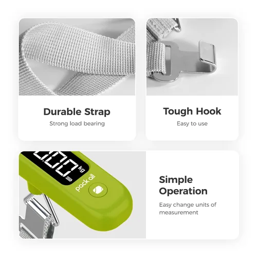 Vista 6 de pack all Báscula de equipaje de 110 libras, báscula digital de equipaje de mano, báscula de peso para maleta de viaje con pantalla LCD, batería
