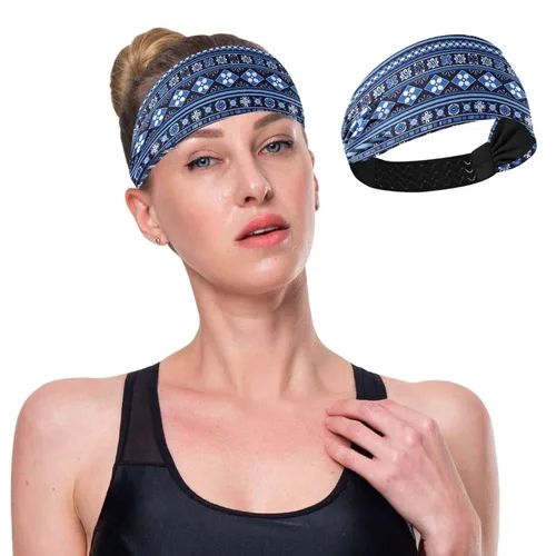 Vista 5 de Diademas de ejercicio de enfriamiento azul eléctrico con bordes para mujer, bandas elásticas sudorosas para gimnasio, gimnasio, bandas elásticas