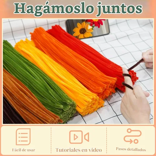 Vista 5 de Limpiadores de tuberías de color otoño, 500 piezas, 6 tallos de chenilla surtidos Esquema de color de otoño