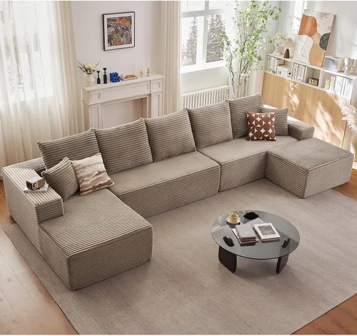 Vista 65 de Lakifun Sofá en Forma de L de 107" con Otomana, Seccional Modular Moderno Sofá Cómodo en Forma de U Nube, Asiento Profundo, Chaise Longue Cama