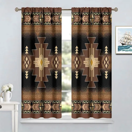 Vista 210 de Cortinas con patrón geométrico tribal, estilo suroeste, azteca, rústico, occidental, nativo americano, opacas, con bolsillo para barra, decoración