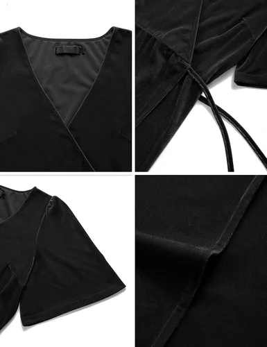 Vista 6 de MEROKEETY Vestido largo de terciopelo con cuello en V para mujer, invitada Negro