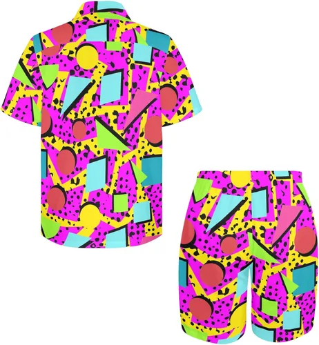 Vista 5 de HUGLAZY Conjunto de 2 piezas para hombre, camisas de verano de manga corta, camisa hawaiana y pantalones cortos, trajes de playa, fiesta discoteca